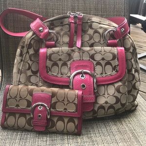 SOLD Coach Purse with Matching Wallet. Pink trim.